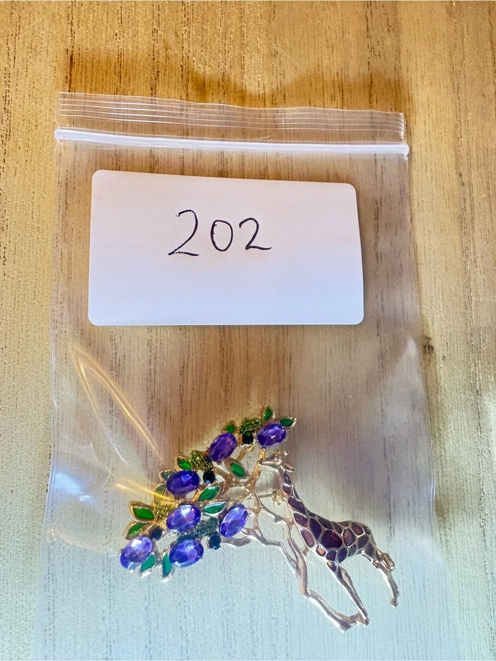 Giraffe Tree Brooch with Purple Stones